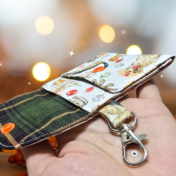 Mini Bag Charm Card Wallet | Attachable Keyring Pouch | Handmade Autumn Paws Dog - Picture 3 of 7